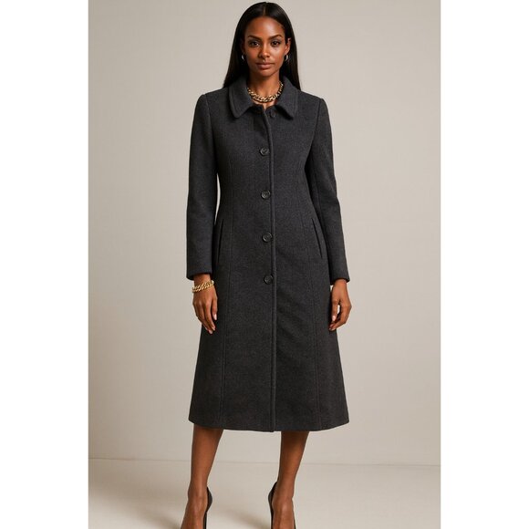 Calvin Klein Wool Long Coat Women’s Sze 4 Charcoal Gray Button Front Classic - Picture 14 of 16